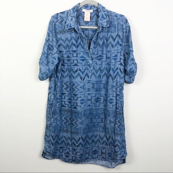PHILOSOPHY | Aztec Chambray Dress Blue Size Large - Picture 2 of 7